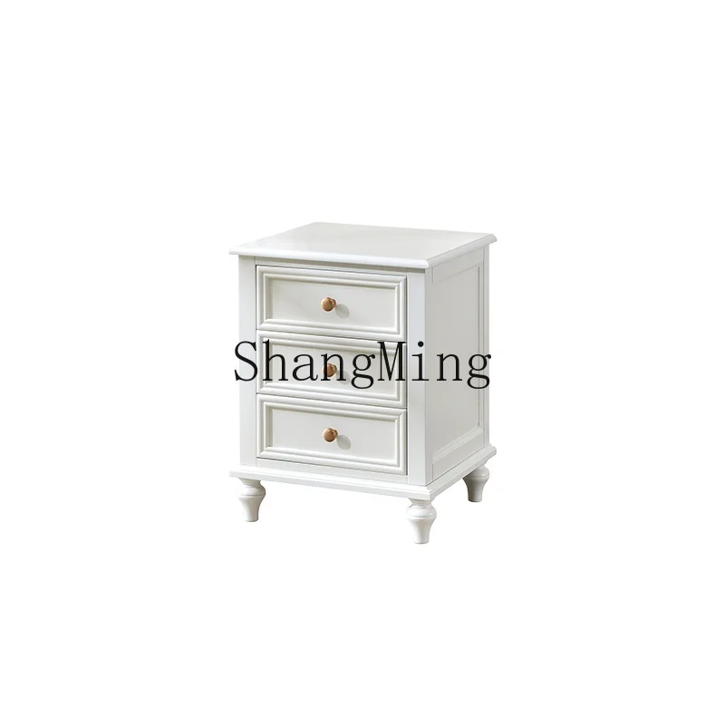 

LXY simple modern bedside table egg milk white all solid wood three drawer storage storage cabinet