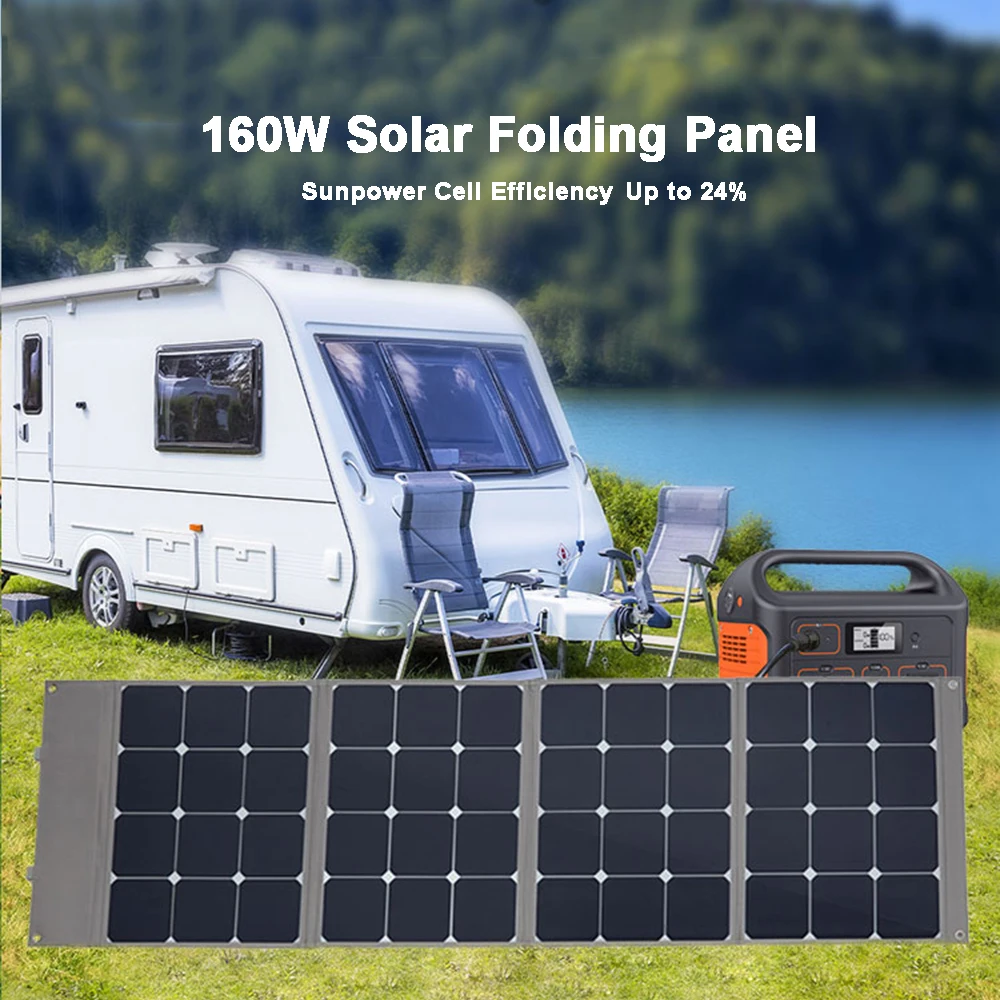 High Efficiency Sunpower Cell 160W Portable Folding Solar Panel Bag Outdoor Waterproof IP65 for Boat RV Camping UVA Generator