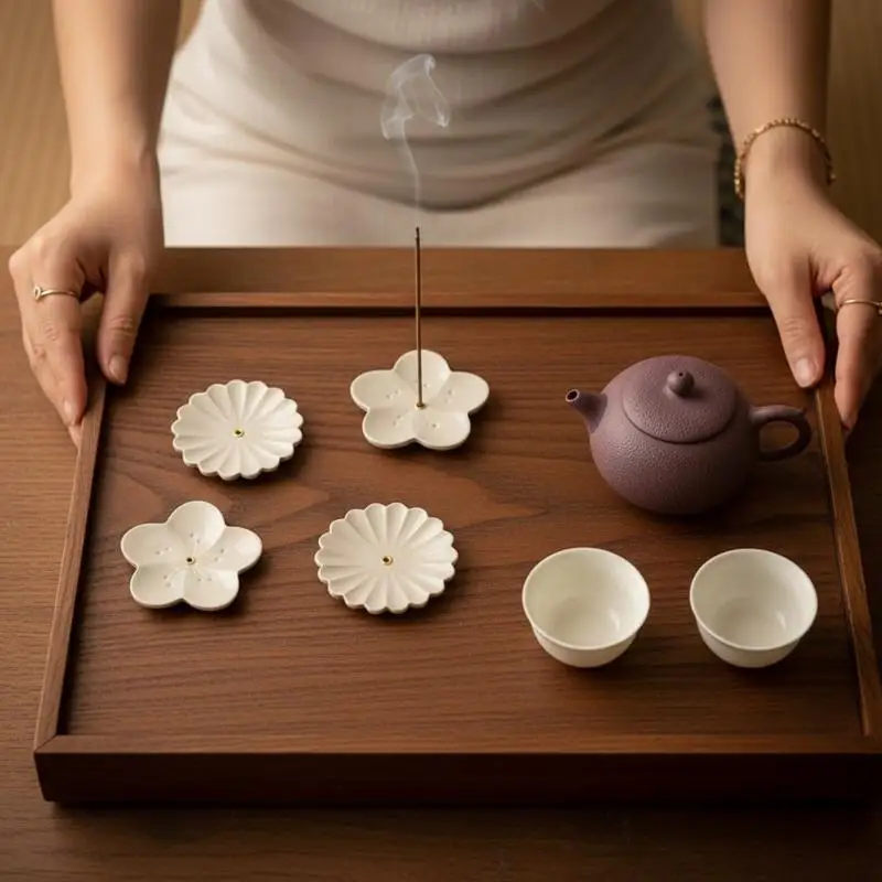 Flower Shaped Ceramic Incense Stick Holder With Ash Catcher Durable Ceramic for Meditation Home Spa Gift for Friends