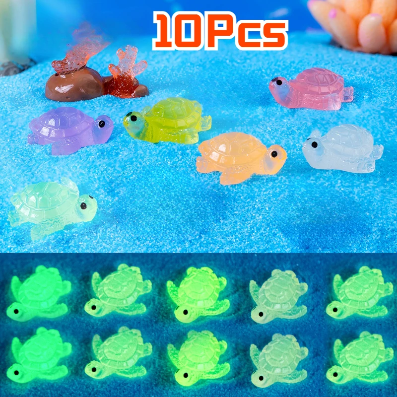 10Pcs Glow-in-the-Dark Mini Turtle Decorations DIY Landscape Decoration Aquarium Fish Tank Accessories Desktop Small Ornaments