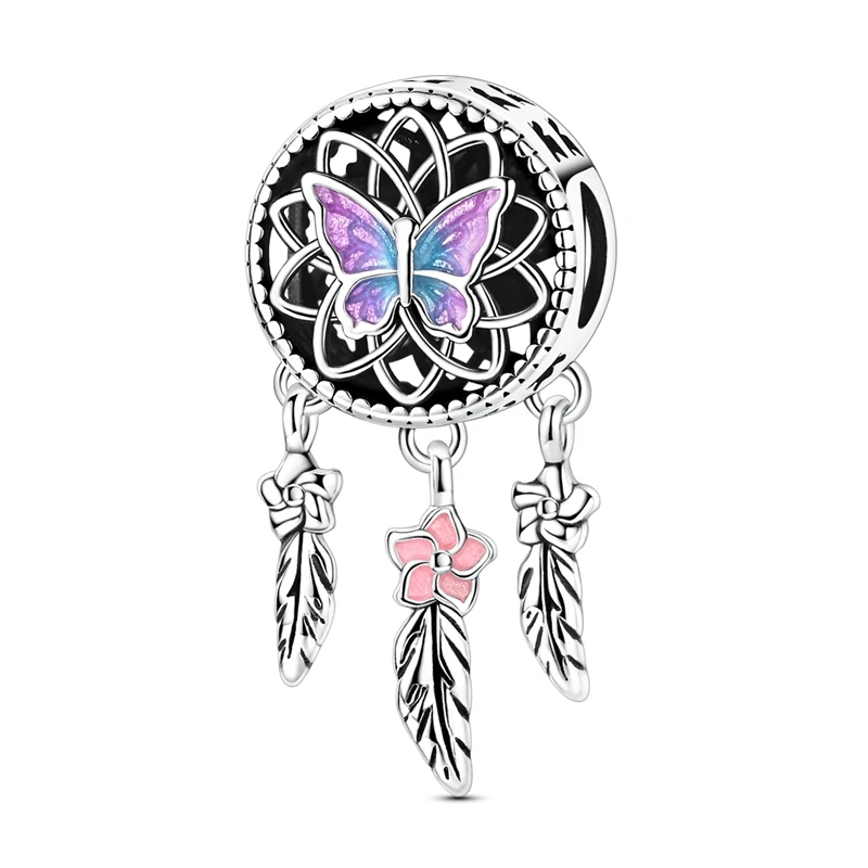 Mula 1Pc Silver Plated Dangle Charms Butterfly Dream Catcher Pendants Fit Original Beads Making Fashion Jewelry