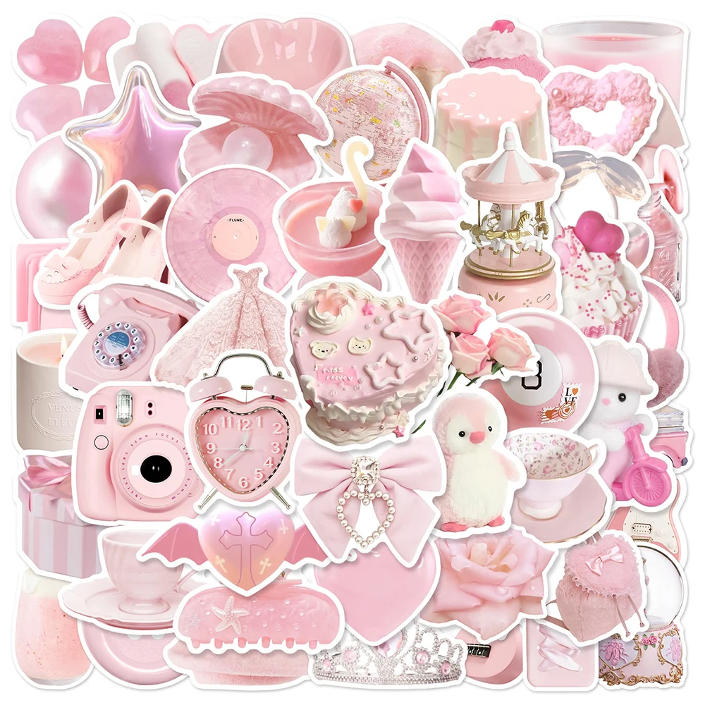 10/30/50pcs Cute Pink Girls Stickers Kawaii Ins Style Decals Aesthetic Laptop Notebook Phone Travel Luggage Stationery Sticker