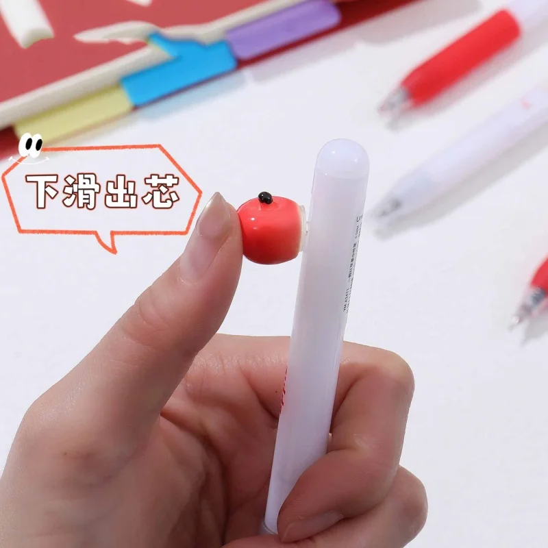 36pcs/lot Creative Apple Press Gel Pen Cute 0.5mm Black Ink Signature Pens Promotional Gift Office School Supplies
