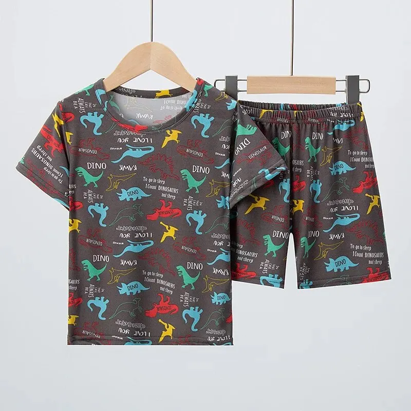 Summer CHILDREN\'S Shorts and Short Sleeves 2-piece Cute Dinosaur Home Clothes Boys and Girls Casual Joker Suit.