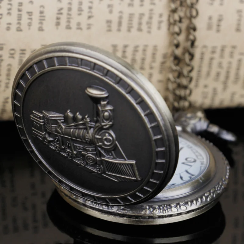 ساعات جيب كلاسيكية على شكل قطار بخاري قلادة Steampunk مع سلسلة هدايا على مدار الساعة للنساء والرجال