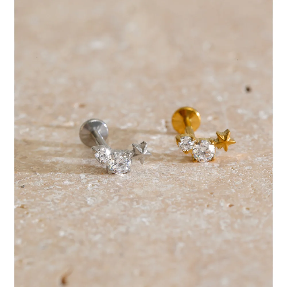 Yhpup 1PC 316 Stainless Steel Zircon Flower Flat Back Stud Earring Fashion Daily Helix Cartilage Conch Piercing Jewelry