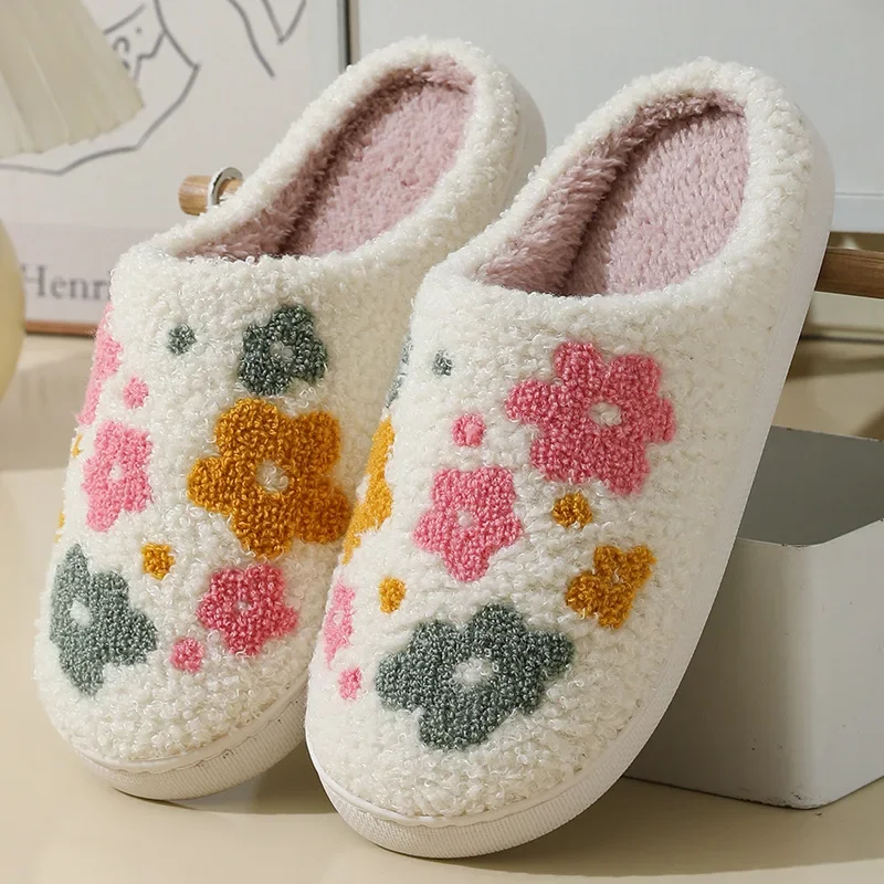 

New Winter Lovely Women Slippers Girls Fashion Flowers Home Slides Couples Soft Seagulls Flat Sandals Men Christmas Flip Flops