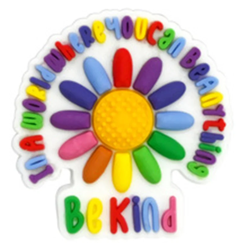 Be Kind Phrase Series, подвески для обуви из ПВХ, милые радужные цветы любви, бабочка, украшение для обуви, подарок на день рождения своими руками