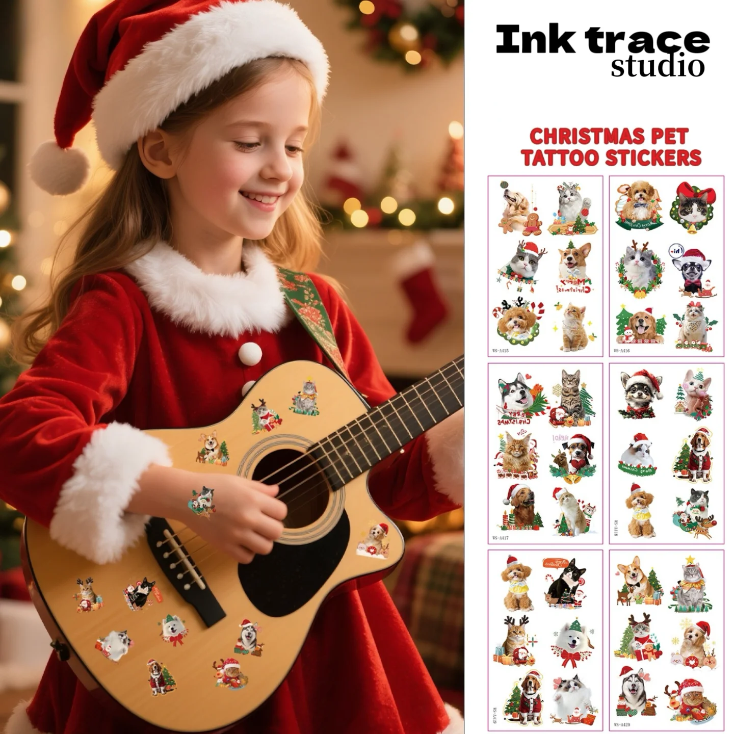 

Christmas Cute Pet Decorative Temporary Tattoos Party Holiday Cat Dog Decorations for Home Holiday Gatherings