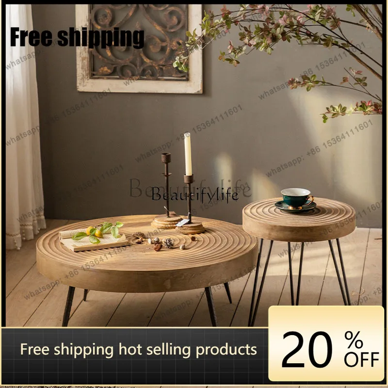 Factory Direct  Wabi Sabi Wind Living Room Sofa Small Coffee Table Homestay Living Room Solid Wood Corner Table