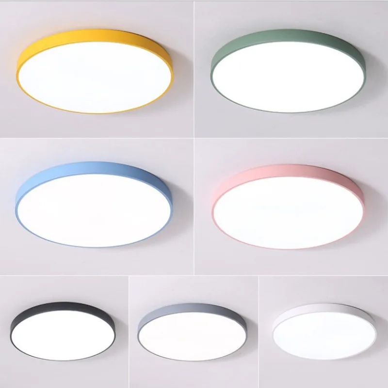 

LED Macaron Ceiling Light Nordic Simple Living Room Lamp Round Bedroom Children Lamp Balcony Aisle Engineering Ceiling Lighting