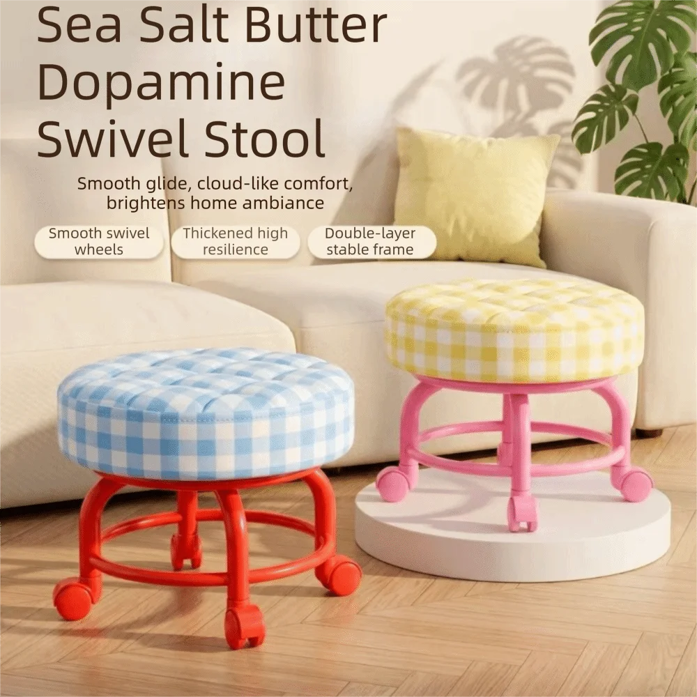 Thickened Sponge Cushion Rotating Rolling Stool Round Stool Height Weight Capacity Round Stool With Wheels Roller Base
