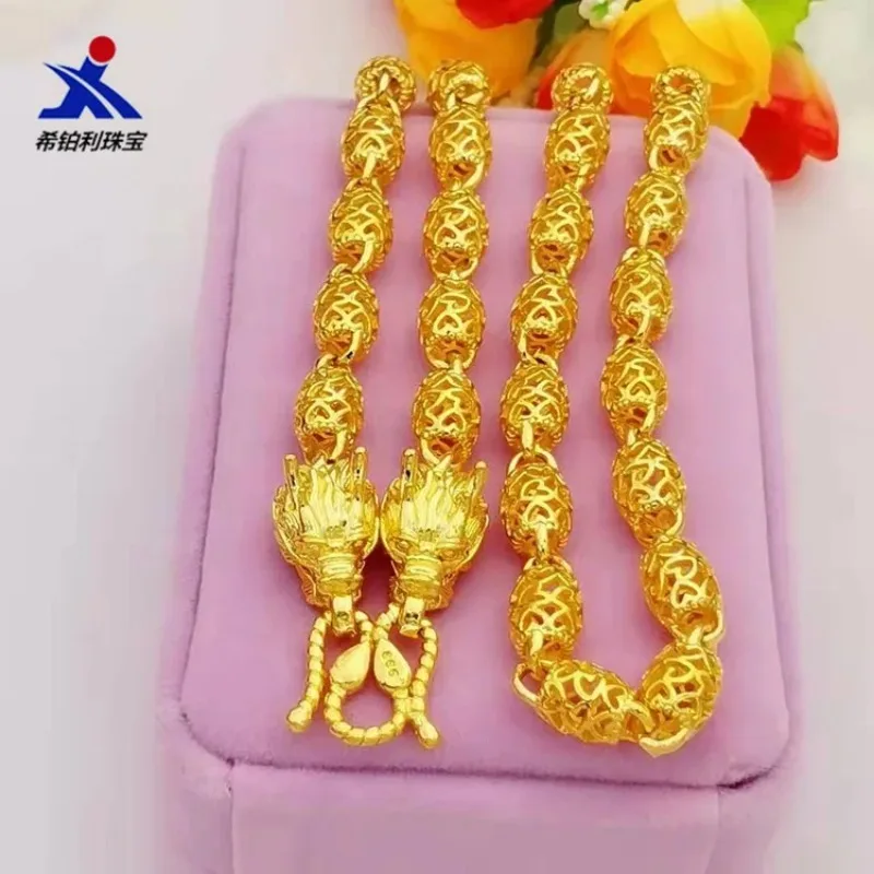 Nexil Jewelry   Nexil Jewelry  Hollow Olive Bead Necklace Men's 24K Gold AU999 - Guochao craft, unique beads, solid texture, for