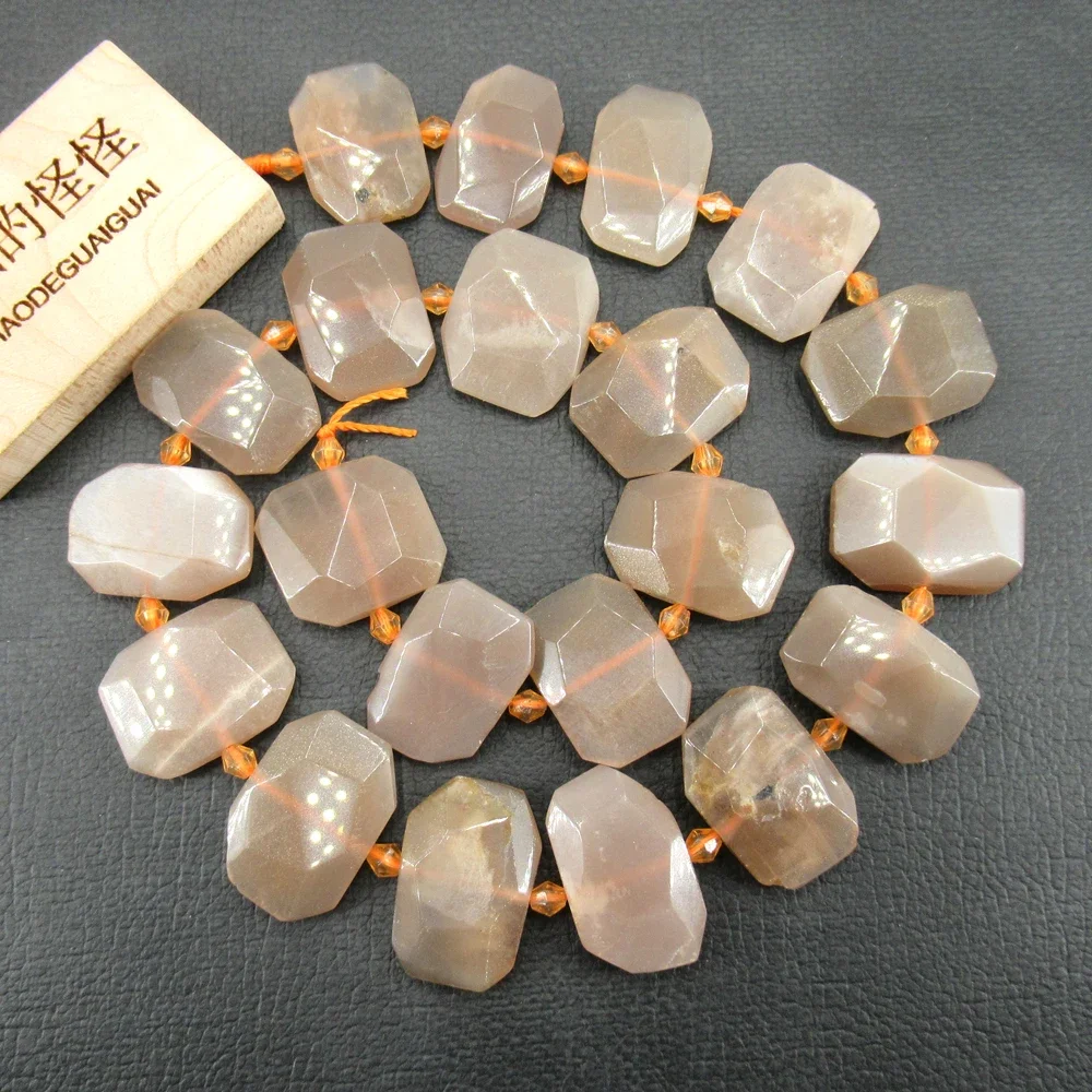 Natural Faceted Sunstone Chunky Slab Cushion Rectangle Rectangular Focal Beads 15.5