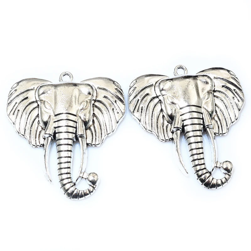 2pcs 55x48mm Antique Silver Plated Elephant Head Handmade Charms Pendant DIY Jewelry Findings Supplies for Necklace Bracelet