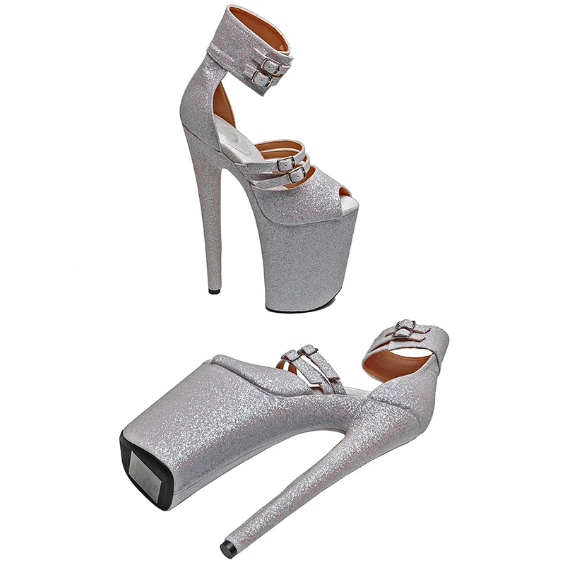 Leecabe 23CM / 9inches Glitter Upper open toe fashion Platform High Heels Sandals Pole Dance shoes