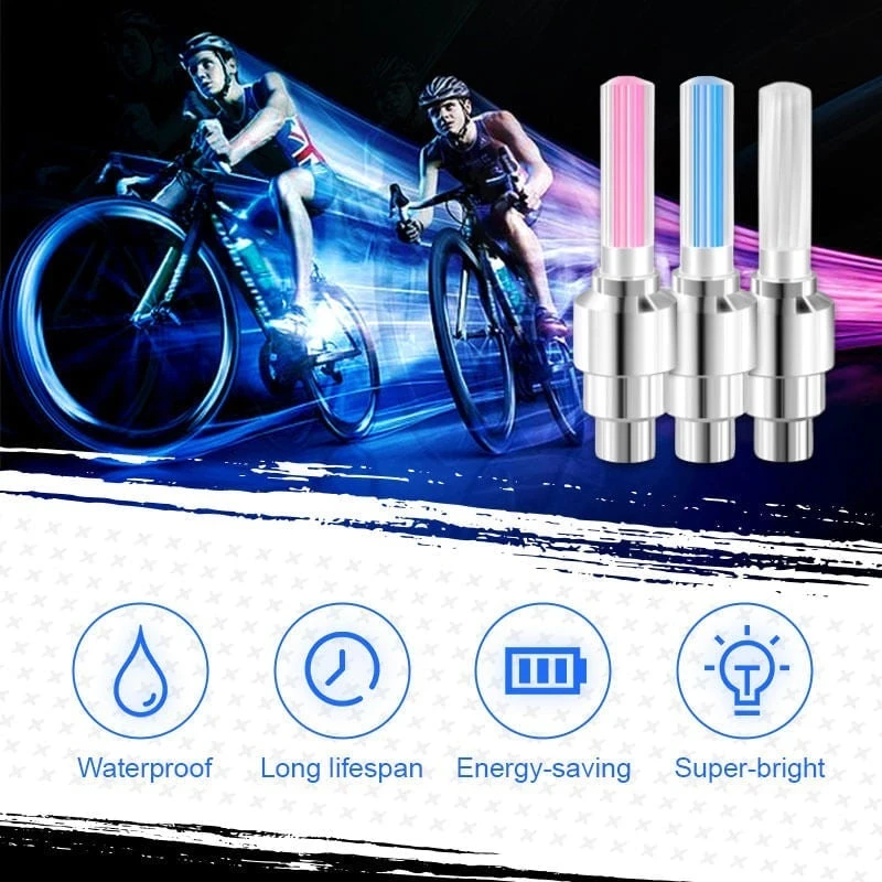 LED Car Neon Wheel Light Waterproof Led Wheel Lights Bicycle Nozzle Light Tire Valve Cap Tire Nozzle Caps Cycling Flash Lamp