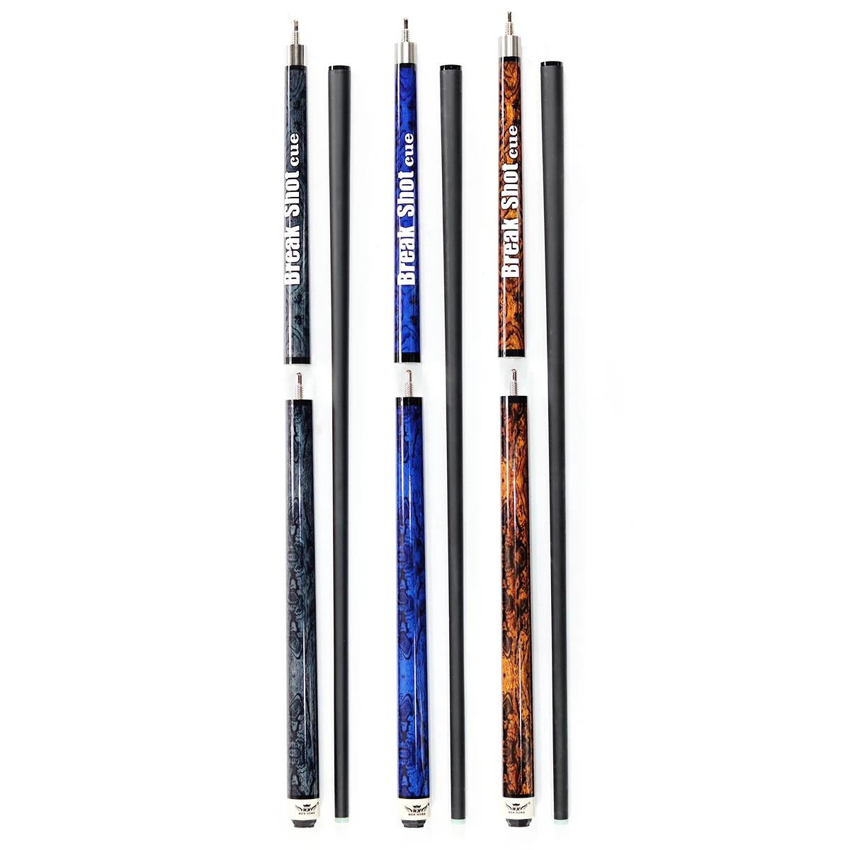 Black Carbon Shaft 3-PC Jump Break Cue Smooth Grip 58 Inch Length 3 Colors for Selection Break Jump Cue
