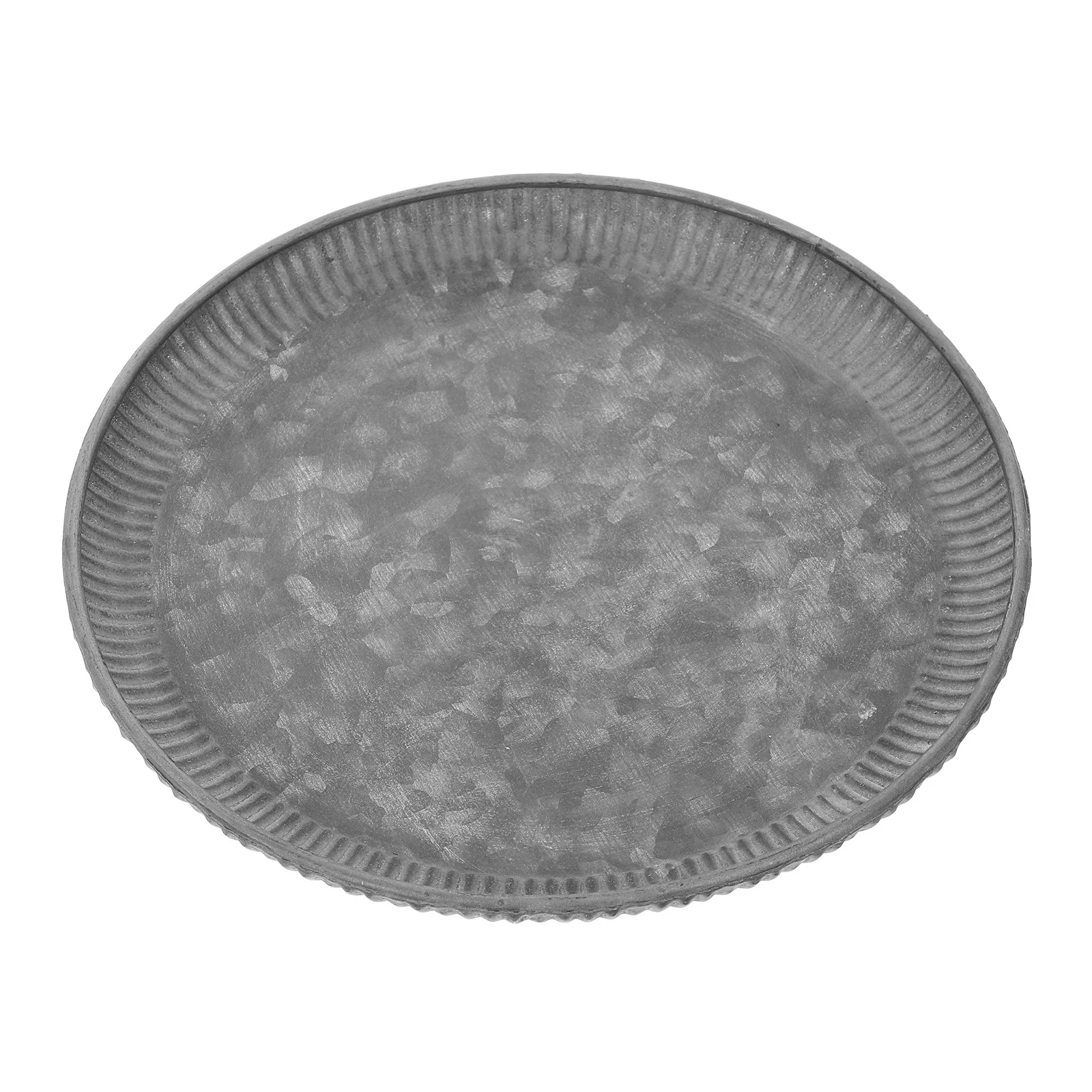 

1pc Metal Decorative Tray Round Galvanized Iron Waved Edge Large Serving Tabletop Display For Home Coffee Table Decor Rustic