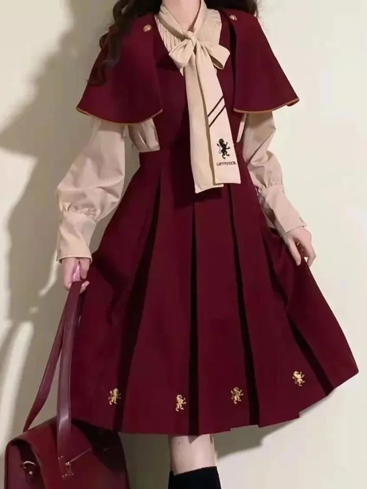 2025 Spring Dress Suit Female Preppy Korean Loose Japan Strap Dress Kawaii Girl Single Piece Women Punk Streetwear Red Dress New