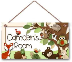 Personalized Name Woodland Animal Critters Bedroom and Baby Nursery Kids Bedroom Door Wooden Sign Decor Hanging Wall Art Room