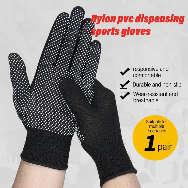 A Pair Of Black Long Finger Nylon Sports Unisex Gloves Mountain Bike Road Bike Racing Polka Dot Bead Gloves