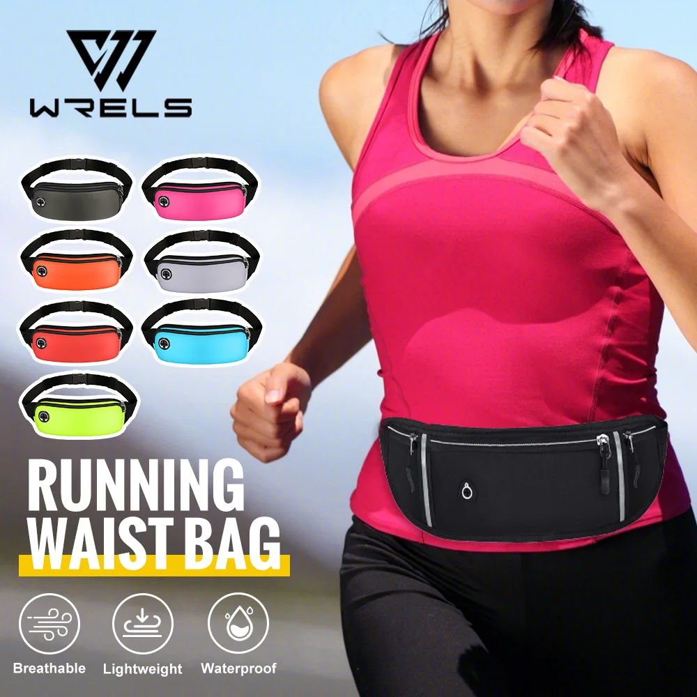WRELS Outdoor Sports Waist Pack Waterproof Sports Fanny Pack Utralthin Lightweight Slim Running Belt Bag Jogging Waist Pack Bag