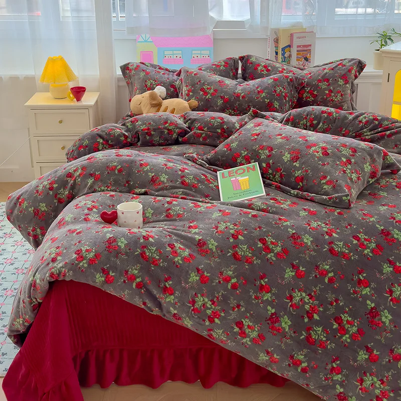 Winter Velvet Quilt Duvet Cover Suit Soft Plush Comforter Cover Queen King Bedding Set Quilt Cover Bedsspread Pillowcase 4pcs