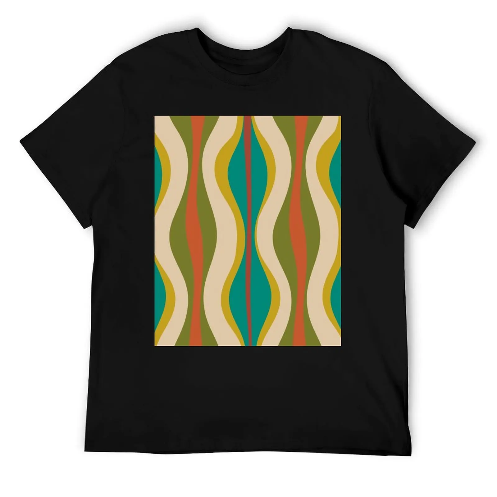 

Hourglass Abstract Midcentury Modern Pattern in Turquoise Teal, Mustard, Orange, Olive, and Mid Mod Beige T-Shirt