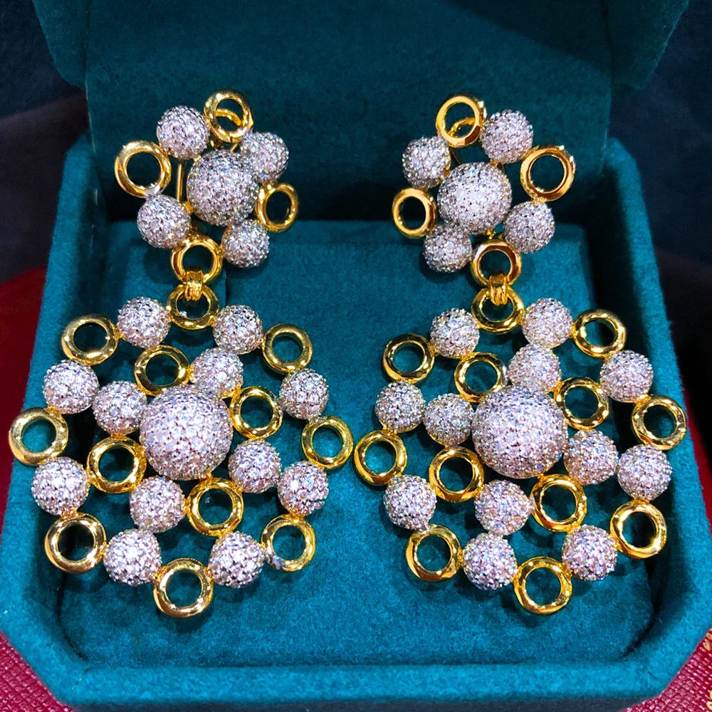 

Kellybola Luxury Splicing Round Circle Pendant Earring For Women Wedding Party Cubic Zircon Dubai Bridal Earring Fashion Jewelry
