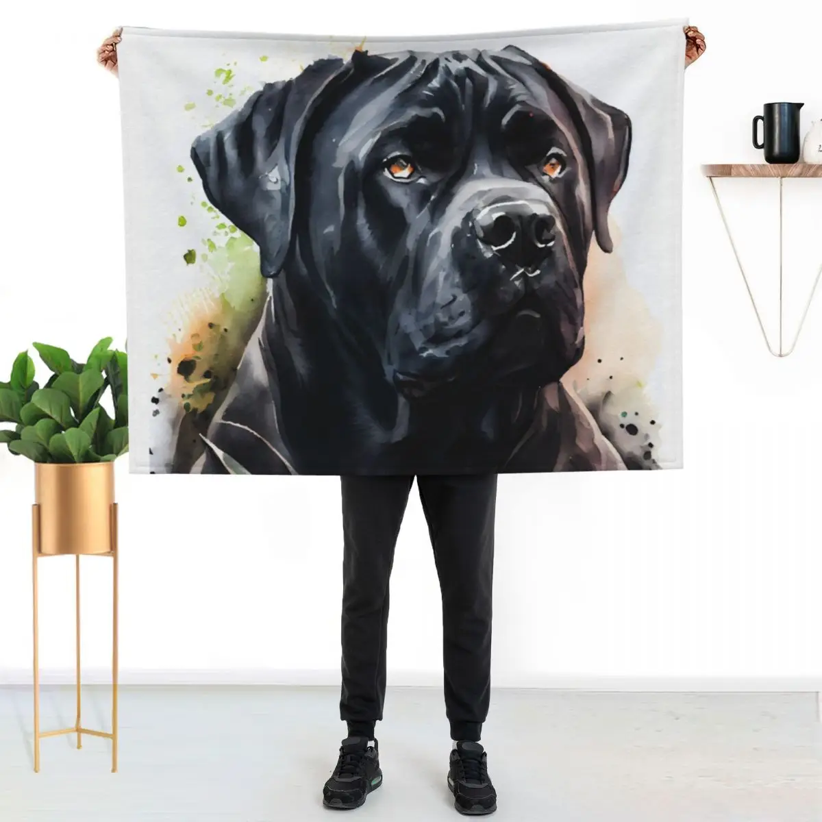 A Black Cane Corso Watercolor portrait Throw Blanket Sofa Quilt Thin Flannel Plush Loose Blankets
