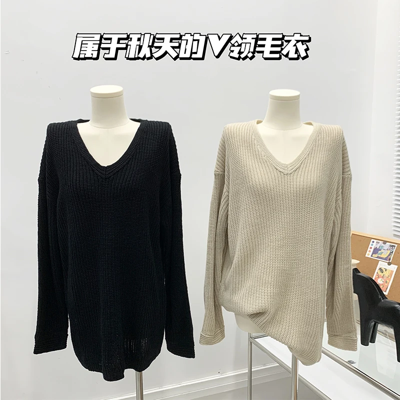 Bla Loose V-Ne Long Sve تريكو نسائي 2023 جديد كسول Sle شعور عالي الجودة لون نقي حلو مستدير Ne عادي...