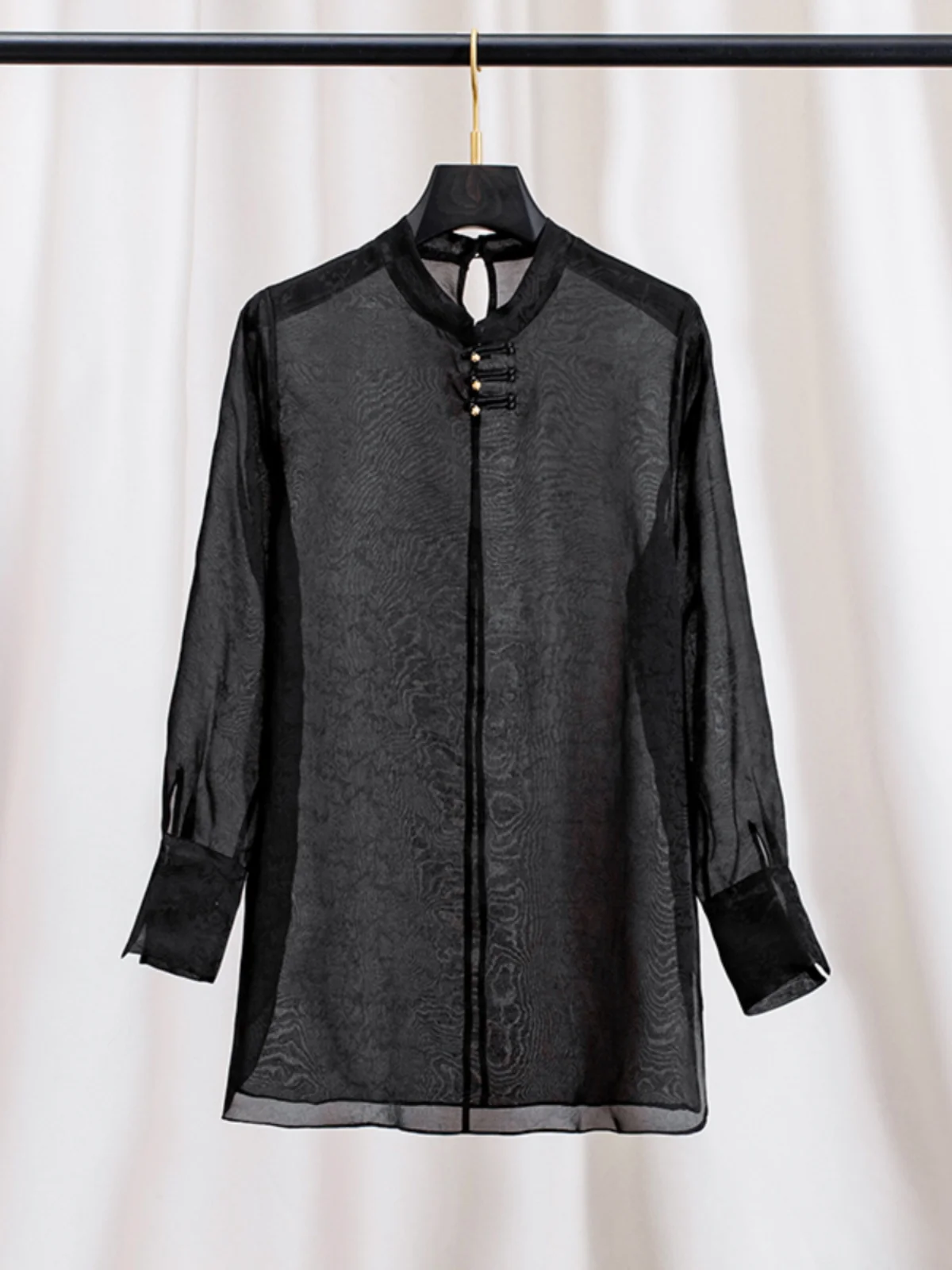 

Translucent Silk Chiffon Loose Fit Shirt New Chinese Style National Wind European Organza High End Upper Sense Real Silk Smal...