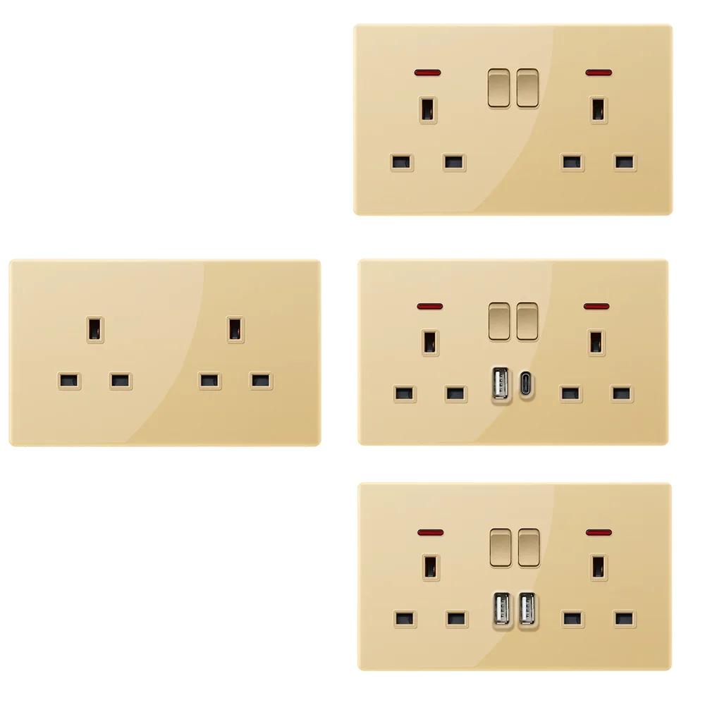 5 قطعة جودة عالية 146 نوع مزدوج 13A مقبس الحائط مع 2 منافذ التيار المتناوب ومنافذ USB المملكة المتحدة القياسية أكريليك الزجاج المقابس والمقابس #4
