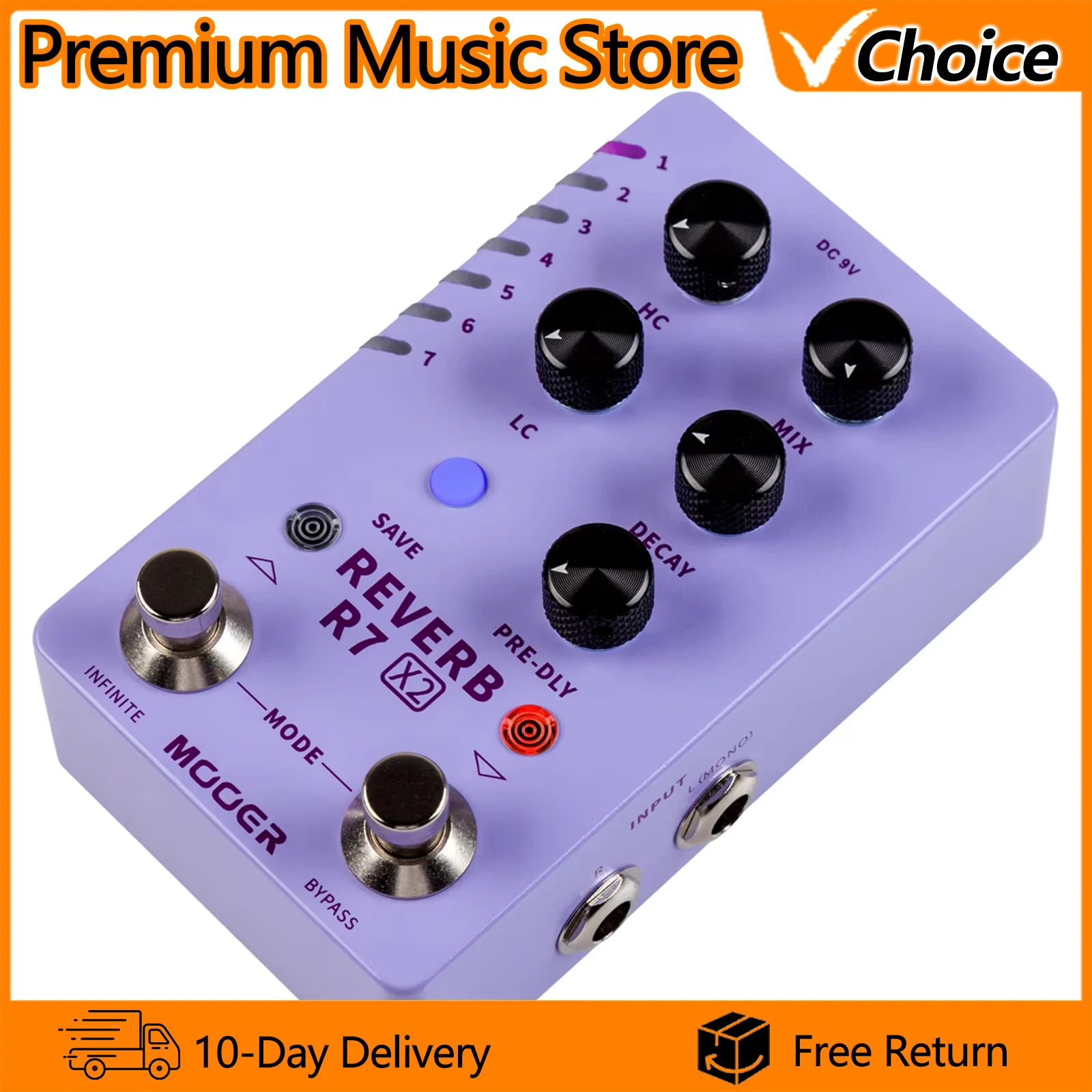 MOOER Guitar Effects Pedal R7 X2 Reverb Pedal Stereo Infinite Function Rever Effects Pedal 14 Built-in Different Reverbs Effects