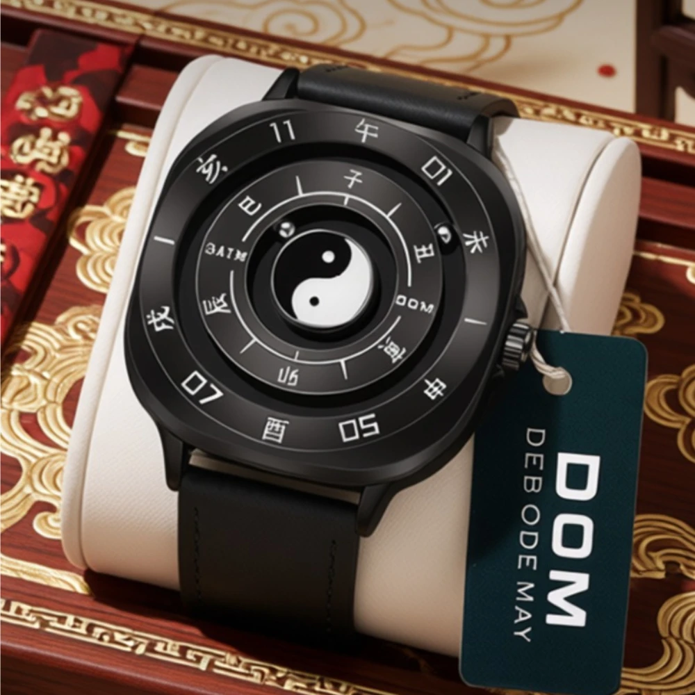 

DOM 1909B Men Watch Magnetic Levitation Technology 12 Hour Creative Chinese Style Tai Chi Bagua Luminous Quartz Watches for Man