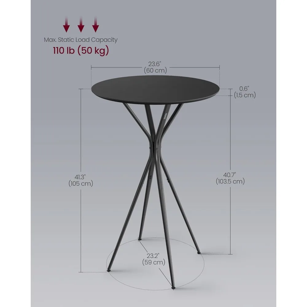 Pair of Round High-Top Cocktail Tables for Parties, Dining, Home Bar, 23.6 x 23.6 Inches