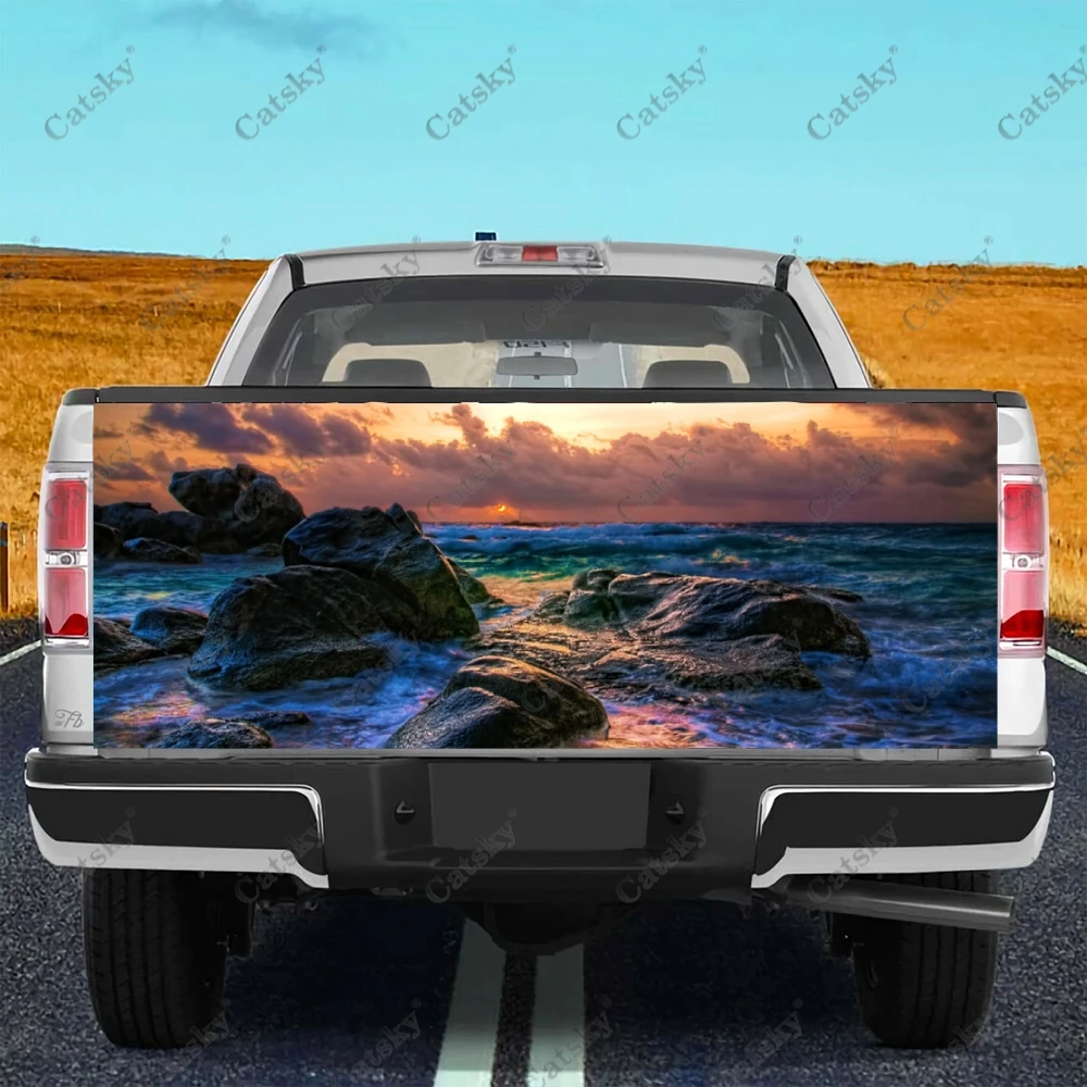 Sea Waves Beat Rocks Car Tail Trunk Protect Vinly Wrap Sticker Auto Accessories Hood Decor Engine Cover for SUV Off-road Pickup