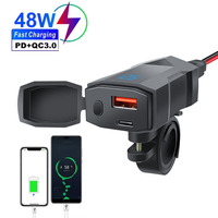 PD QC3.0 Motorcycle USB Fast Charger Handlebar Dual USB Socket with Switch Voltmeter Waterproof 12V Power Supply Adapter