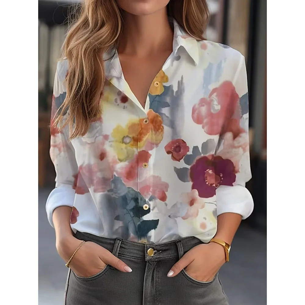 2023 Women's shirt & blouses Elegant flower Shirt 3D Print High quality Long Sleeve Fashion Large size Female clothing Blouse