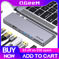 QGeeM USB C Hub Dock for Macbook Pro SD TF Card Readers Dual HDMI PD Multi USB Hub Type C Adapter Splitter Type-C Hub for Laptop