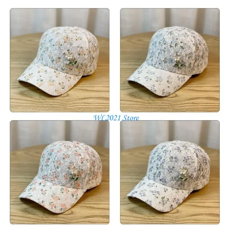 

G5GC Baseball Caps for Teen Spring Outdoor Breathable Hat with Lace Floral Pattern
