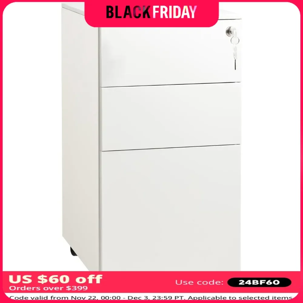 File Cabinet for 3-Drawer with Lock, Under Desk Storage Drawers Rolling Printer Stand with Wheels, File Cabinet