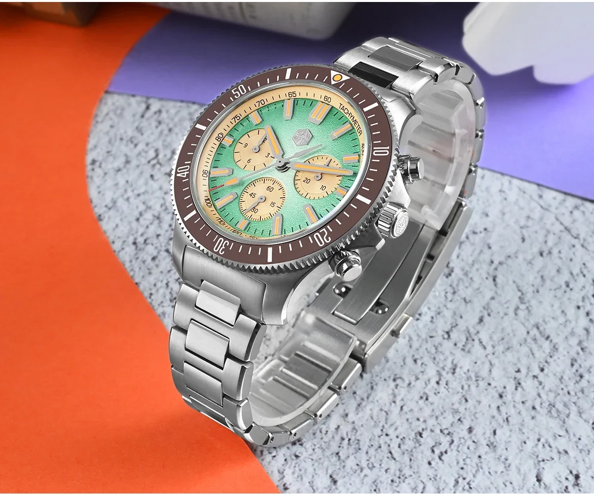 San Martin SN0118 Chronograph Watch 40mm Peacock SL-4801 Automatic
