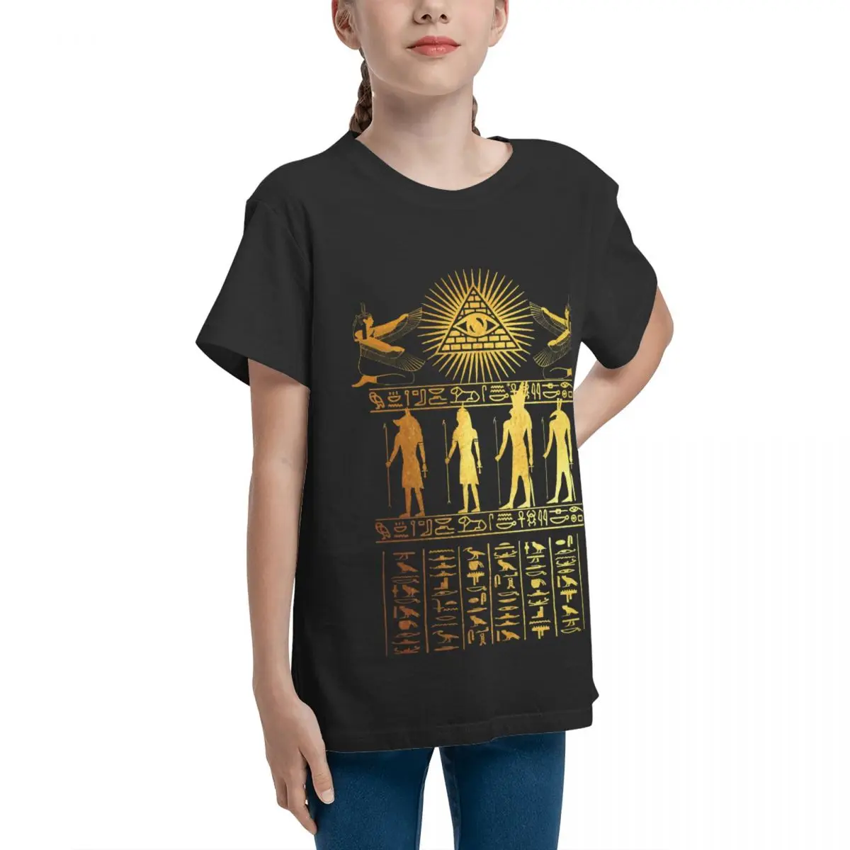 Ancient Egypt Hieroglyphics Pharaoh Pyramids Sacred Symbo Teenagers Basic Short Sleeve T-Shirt Crewneck T-shirts premium Graphic