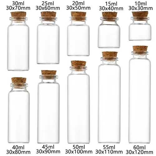 Imagen 1 del producto 10/20 piezas 10ml 15ml 20ml 25ml 30ml lindas botellas de deseos de vidrio transparente con tapón de corcho botellas de especias vacías tarros viales para manualidades DIY