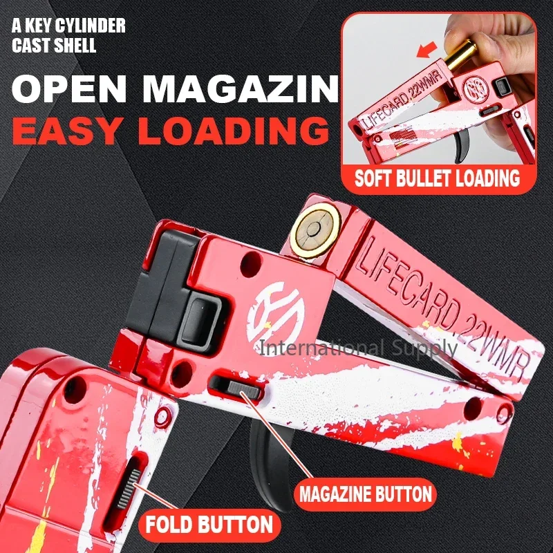 1個入り ライフカード合金製ソフト弾丸銃 - 折りたたみ式メタルトイガン（男の子向け）、新入荷 キッズタクティカルプレイトイ（ソフト弾丸付き）