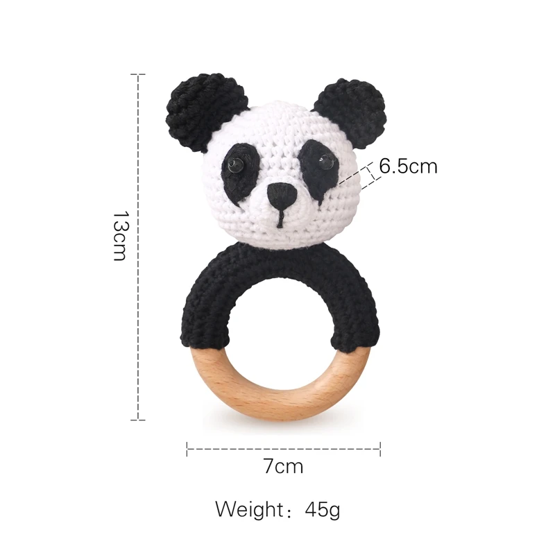 1PC Crochet Animal Panda Rattle Toy Soother Bracelet Wooden Teether Ring Baby Product Mobile Pram Crib Wooden Toys Newborn Gifts