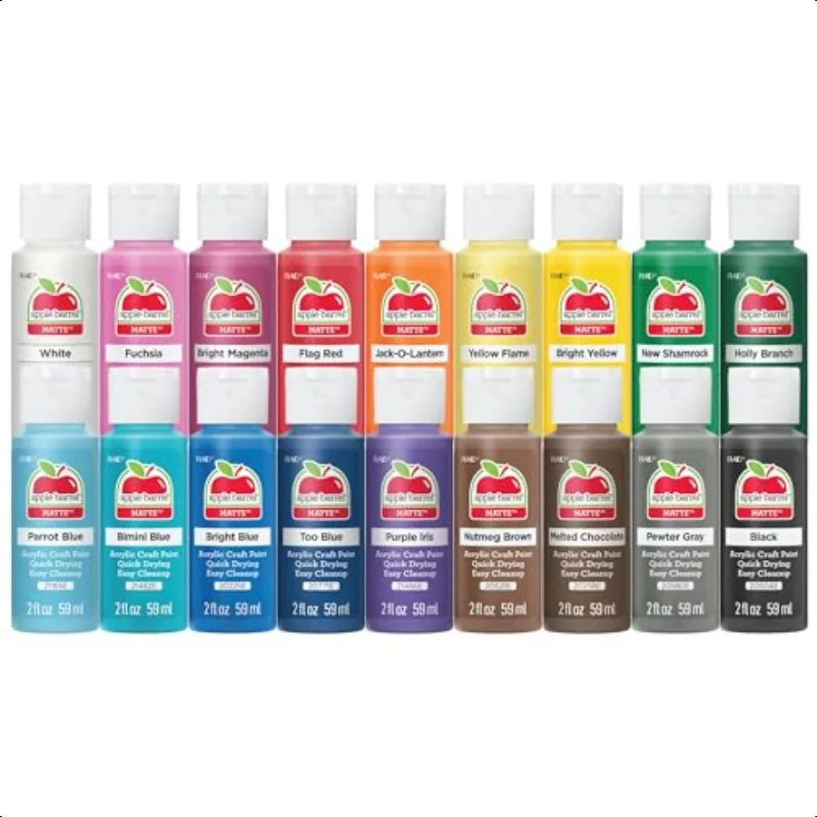 

Apple Barrel Acrylic Craft Paint Set Perfect for Arts Crafts 2 fl oz Each 18 Assorted Matte Colors 18 Count