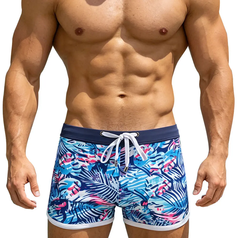 Summer Plant Printed Swimming Trunks for Men Breathable Sports Beach Shorts Swimwear Quick Drying Swimsuits Bathing Suit